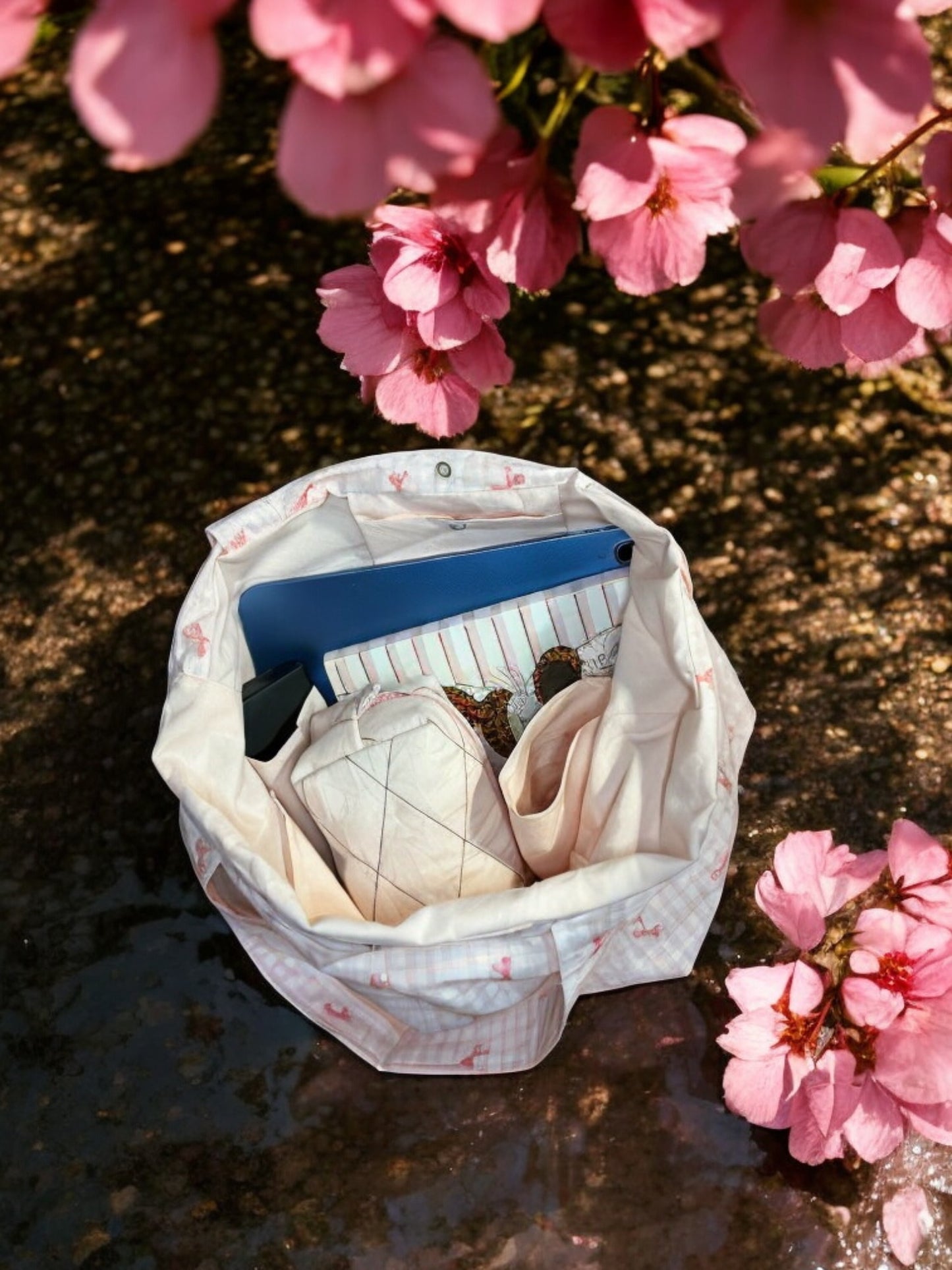 Sweet Pink Gingham Bow Tote Bag